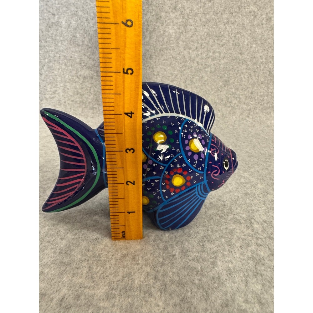 Mexican Pottery Fish Sculpture Hand Painted Terra Cotta Folk Art Cobalt Blue - Picture 7 of 8